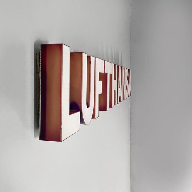 1970s German Modern Lufthansa Sign in White Arylic Glass, 1970s For Sale - Image 5 of 18