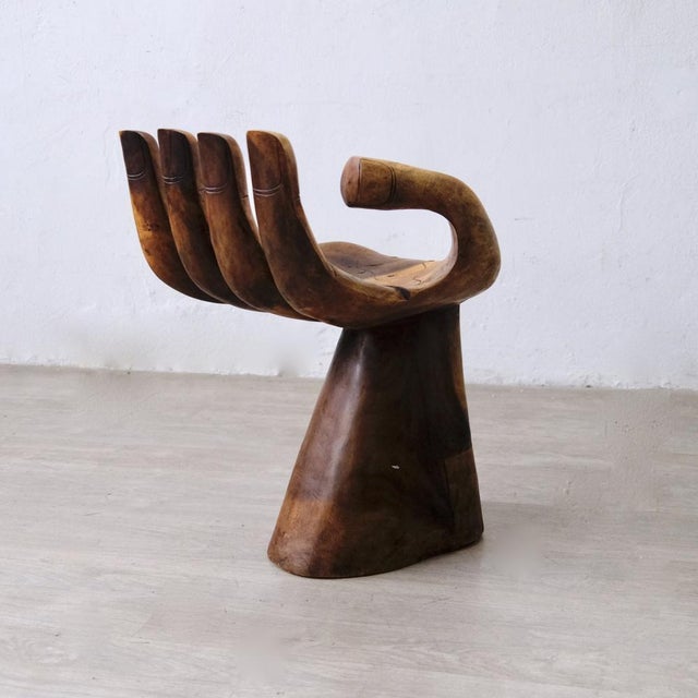 Carved Wooden Sculpture Chair in the Shape of a Hand, 1980s For Sale - Image 17 of 18