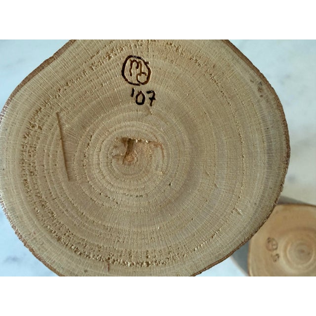 Pair of Vintage Handcrafted Turned Wood Candle Holders For Sale - Image 9 of 9
