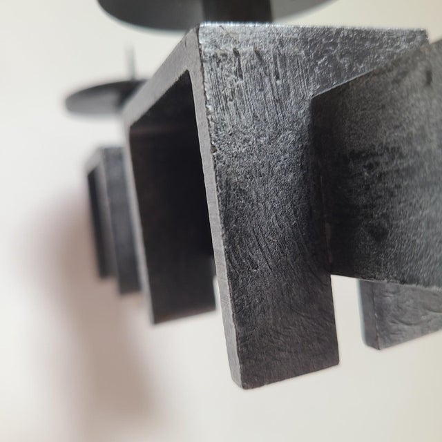 1960s Vintage 60s Mid Century Brutalist Fabricated Iron 3 Candle Holder Black For Sale - Image 5 of 10