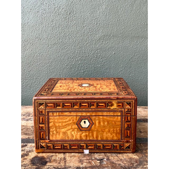 Brown Vintage Marquetry Inlaid Wood Box For Sale - Image 8 of 16