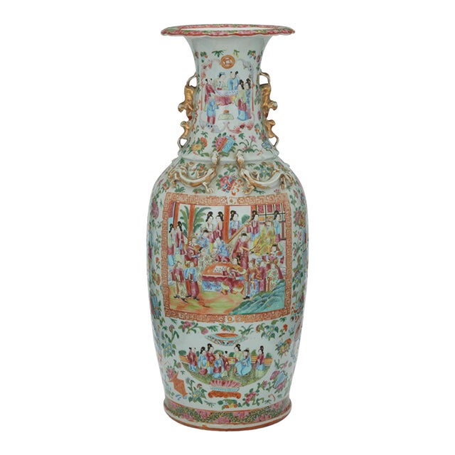 Large 19th Century Rose Medallion Vase, 24" For Sale