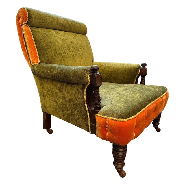 Antique English Victorian Library Armchair, 1880 For Sale