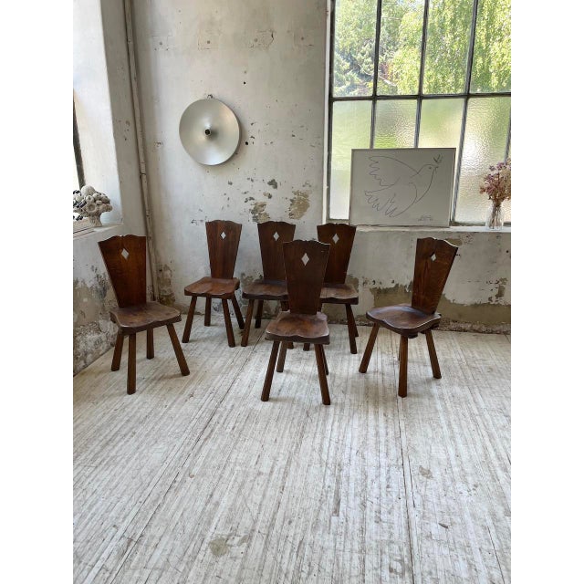 Wood Vintage Oak Folk Art Chairs, 1950s, Set of 6 For Sale - Image 7 of 18