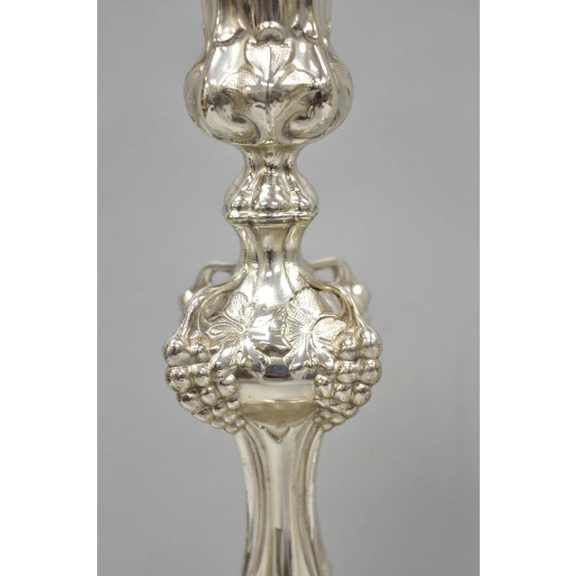 Antique Silver Plated Warsaw Imperial Russia 12" Candlestick Holders - A Pair For Sale - Image 11 of 16