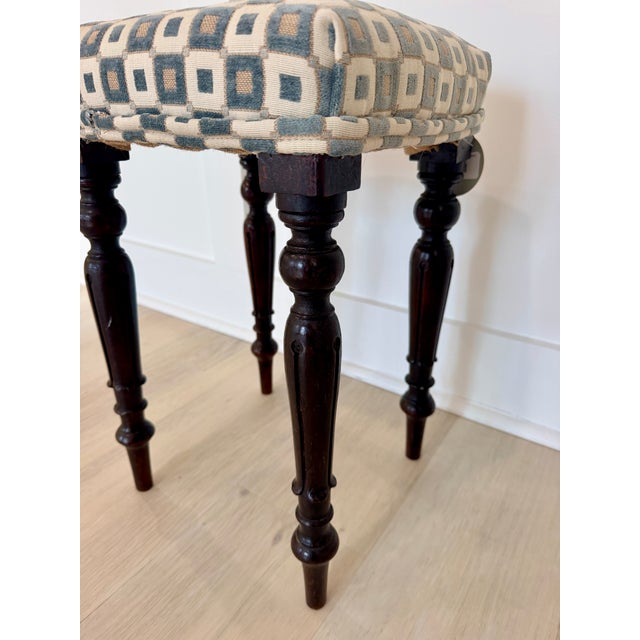 English Mid 20th Century English Vintage Turned Leg Upholstered Stool For Sale - Image 3 of 7