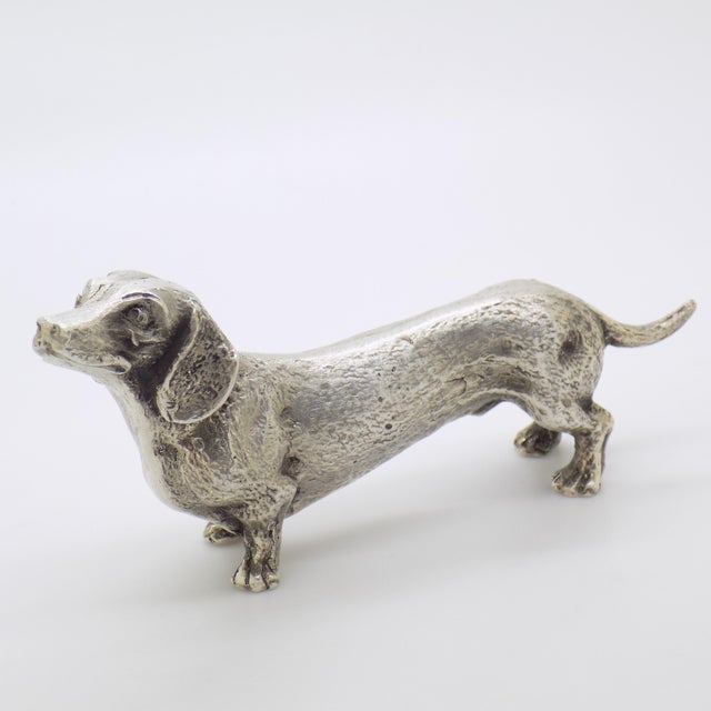 Italian Vintage Italian Handmade Genuine Silver Large Dachshund Dog Detailed Figurine For Sale - Image 3 of 10