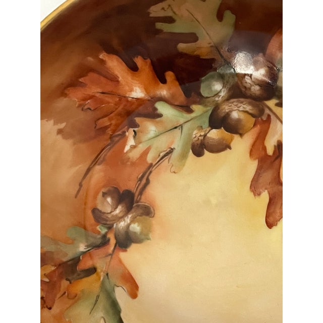 Antique Limoges France Handpainted Centrepiece bowl with acorns and oak branches.