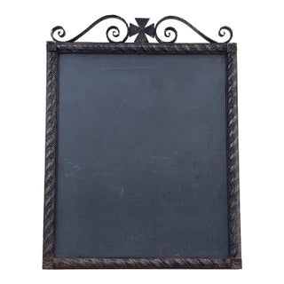 Vintage Spanish Revival Real Slate Chalkboard | Gothic Cross Wrought Iron Frame For Sale