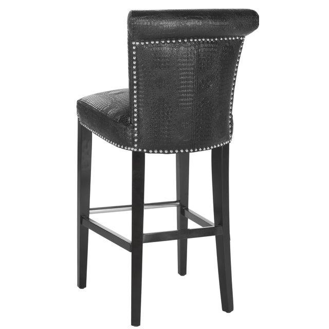 Modern Higgins Barstool in Black Crocodile & Black For Sale - Image 3 of 7