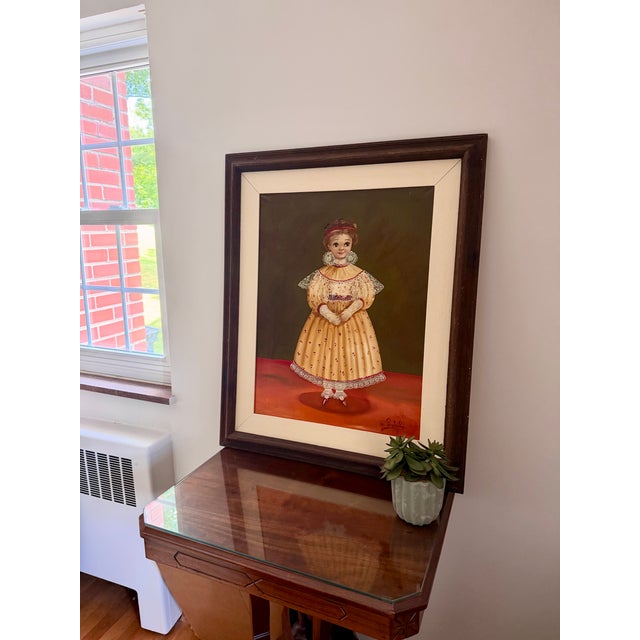 Mid 20th Century Agapito Labios Mexican Girl Folk Art Painting Oil on Canvas For Sale - Image 11 of 11