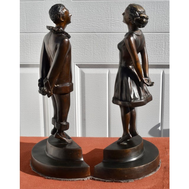 French Art Deco Style Bronze Bookends Flirt Lovers For Sale - Image 15 of 18
