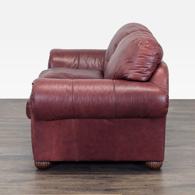 Traditional Viewpoint Leather Works Classic Leather Loveseat With Rolled Arms and Stud Accents For Sale - Image 3 of 8