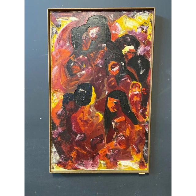 Maroon Mid-Century Abstract Oil Painting by Uta Von Bern For Sale - Image 8 of 8