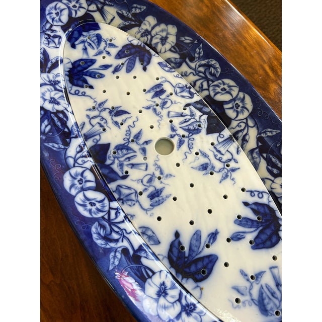 David Johnston Versailles France Mid 19th Century Flow Blue Morning Glory Fish Platter With Insert For Sale - Image 11 of 12