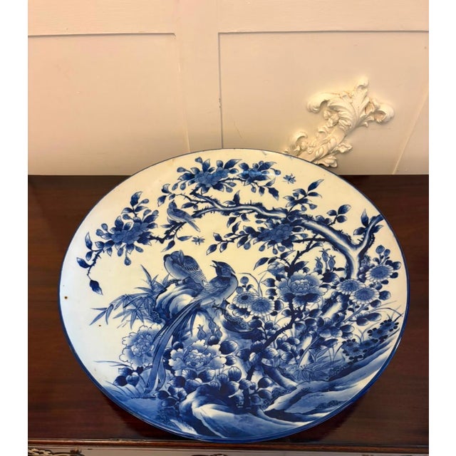 Large Antique Japanese Arita Imari Blue and White Porcelain Chargers, 1900, Set of 2 For Sale - Image 16 of 18