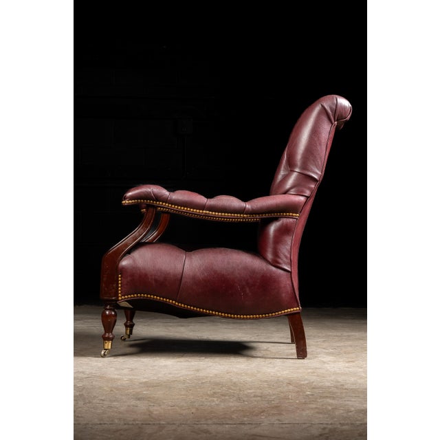 Vintage Humidor Armchair and Rolling Ottoman Set in Burgundy For Sale In Chicago - Image 6 of 17