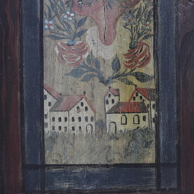 Rustic Farmhouse Folk Art Painted Bridal Cabinet 1844 For Sale - Image 10 of 18