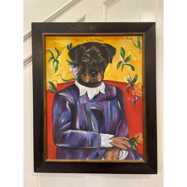 Folk Art Nobility Dog Portrait Expressionist Original Painting Animal in Dress For Sale - Image 3 of 7