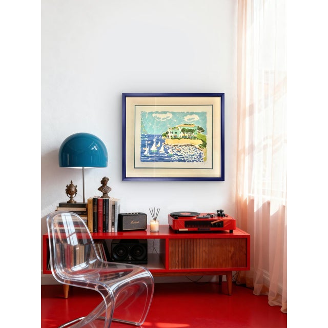 Large charming brilliant sea scape. Original lithograph by John Botz American Artist 1925 - 2002 The lithograph is in...