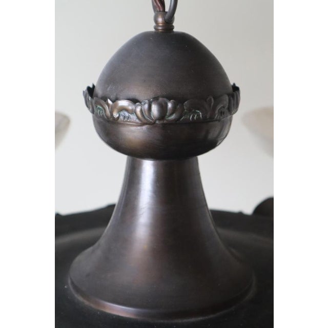 Gold Art Deco Alabaster Chandelier with Floral Decorations, 1930s For Sale - Image 8 of 18