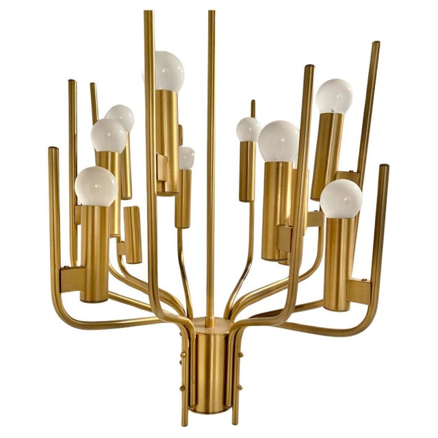 Mid-Century Modern Brass Chandelier attributed to Oscar Torlasco, Italy, 1950s For Sale - Image 3 of 10