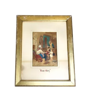 Antique Meyer Von Bremen Signed "Come Baby" German Hand Touched Oil on Panel Chromolithograph