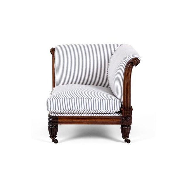 Antique Corner Lounge Chair in Princeton Ticking, 1800s For Sale - Image 4 of 14