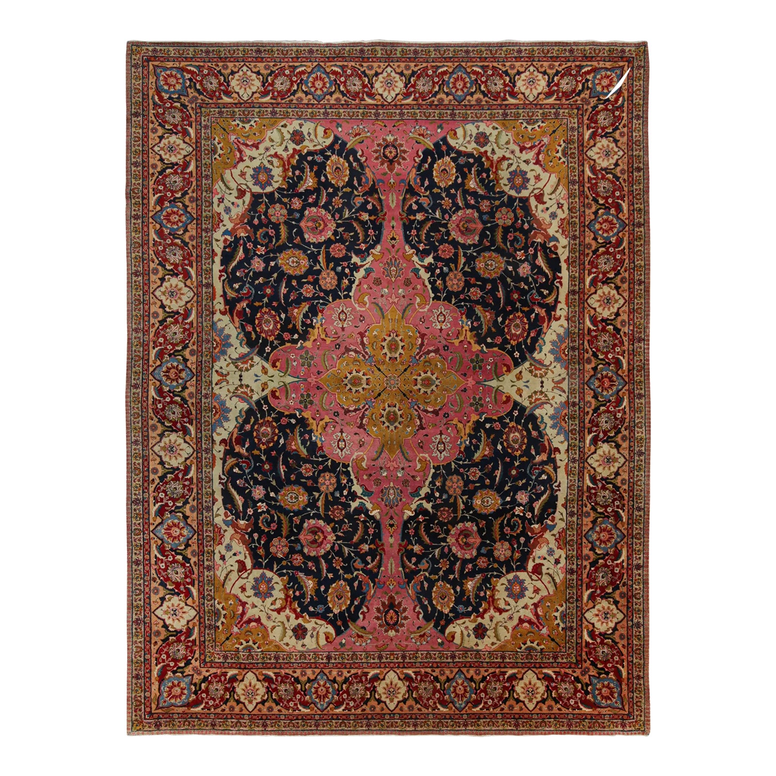 1920s Antique Tabriz Persian Bellini Rug in Pink, Blue & Gold Florals ...