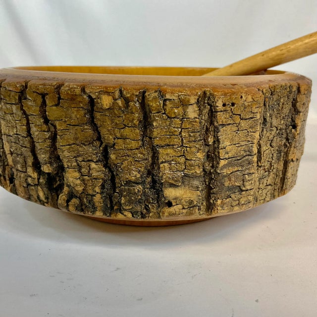 Wood 1970s Adirondack Arts & Crafts Rustic Live Edge Nut Bowl With Hammer - Set of 2 For Sale - Image 7 of 10