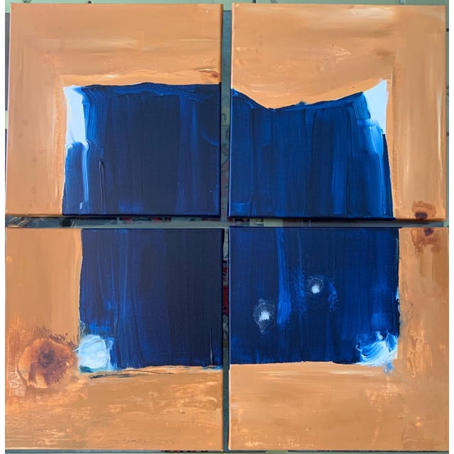 Textile "Weathered Window" Contemporary Modern Abstract Four Part Painting - 4 Pieces For Sale - Image 7 of 7