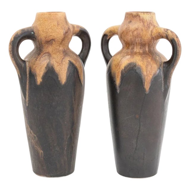 Gilbert Metenier Drip Glazed Art Pottery Vases, 2 For Sale