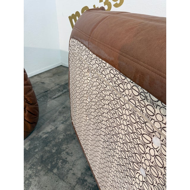 Michel Ducaroy Set of 5 Togo Sofa in Cognac Leather by Michel Ducaroy for Ligne Roset, 1970s For Sale - Image 4 of 5