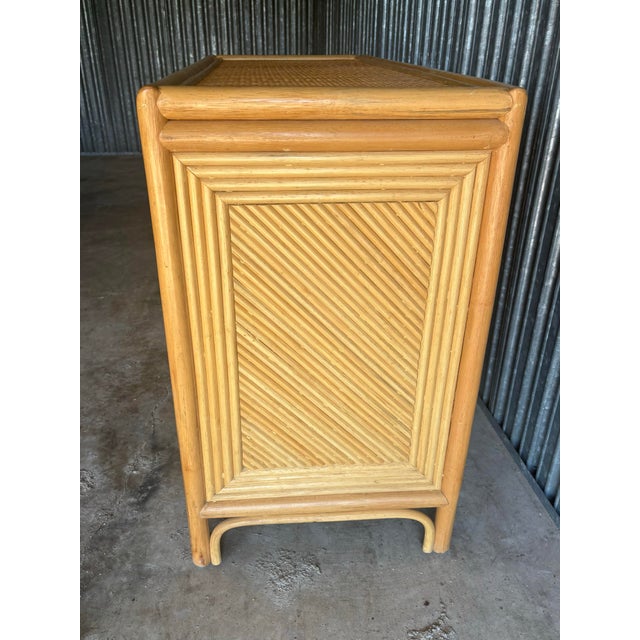 Tan Vintage Coastal Rattan Credenza - Split Reed Cabinet, 1970s For Sale - Image 8 of 9