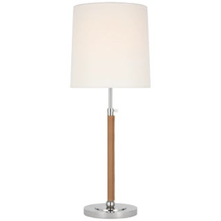 Thomas O'Brien by Visual Comfort Signature Bryant Large Wrapped Table Lamp in Polished Nickel and Natural Leather with Linen Shade For Sale