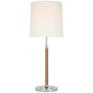 Thomas O'Brien by Visual Comfort Signature Bryant Large Wrapped Table Lamp in Polished Nickel and Natural Leather with Linen Shade
