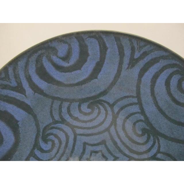 Jane Woodside Blue Interlocking Swirl Footed Studio Pottery Bowl For Sale - Image 4 of 9