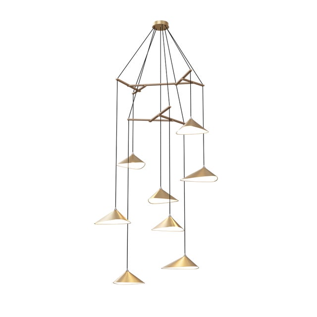 Emily V8 Pendant Light in Gold Metallic Tone by Daniel Becker for Moss Objects For Sale - Image 4 of 4