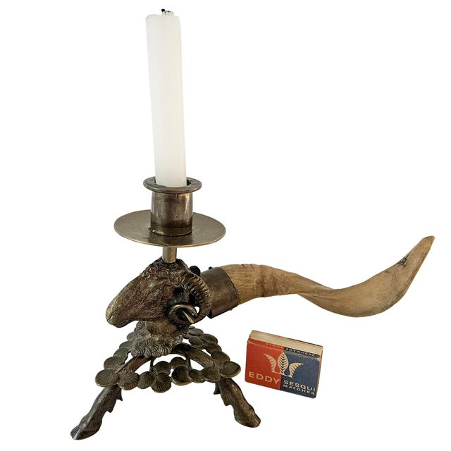 19th Century Brass & Natural Horn Ram’s Head Candlestick For Sale In Dallas - Image 6 of 8