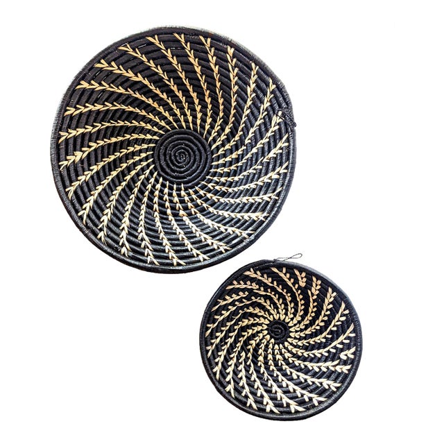 Black White Woven African Baskets Set of 2 For Sale