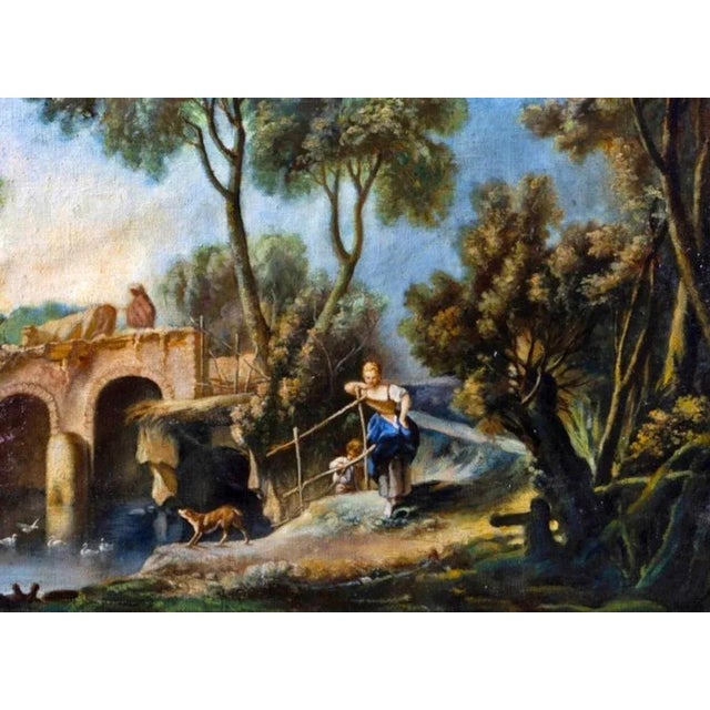 Baroque French School Artist, Landscape with Figures, Oil on Canvas, 19th Century, Framed For Sale - Image 3 of 7