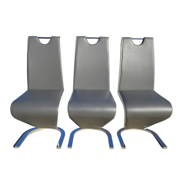 Zig Zag Chairs with Chrome Base, 2000s, Set of 3 For Sale