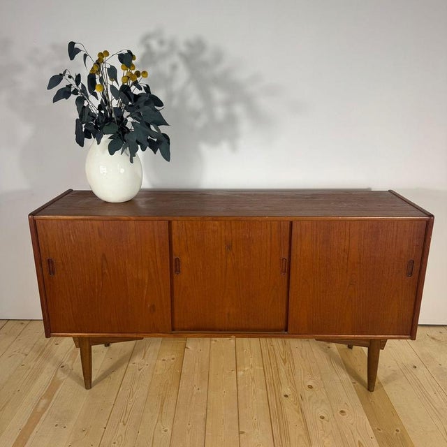 Wood Vintage Scandinavian Teak Sideboard with Sliding Doors, 1960s For Sale - Image 7 of 8