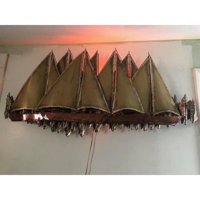 Large Brutalist wall decor with lights. It is in excellent condition.