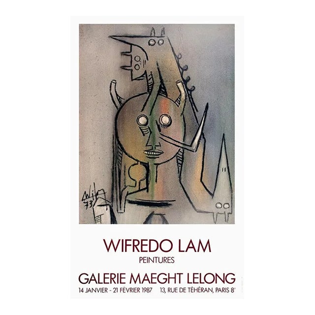 1987 Wifredo Lam 'Peintures' Brown,Gray France Offset Lithograph For Sale