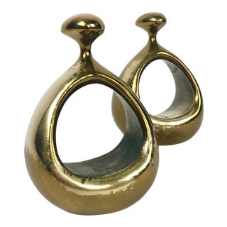 Pair of Brass Modernist Ben Seibel “Stirrup” Bookends For Sale