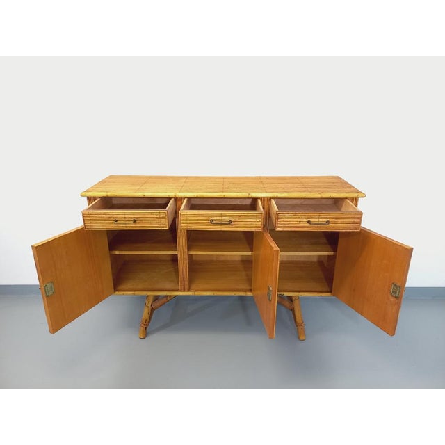 Vintage Rattan Sideboard attributed to Adrien Audoux & Frida Minet, 1960s For Sale - Image 10 of 18