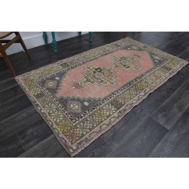 Pink 1970s Vintage Handmade Wool Cotton Pink Area Rug For Sale - Image 8 of 11