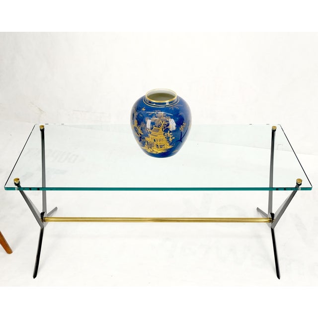 Mid 20th Century Italian Mid-Century Modern Cast Metal & Brass Base Glass Rectangle Coffee Table For Sale - Image 5 of 14