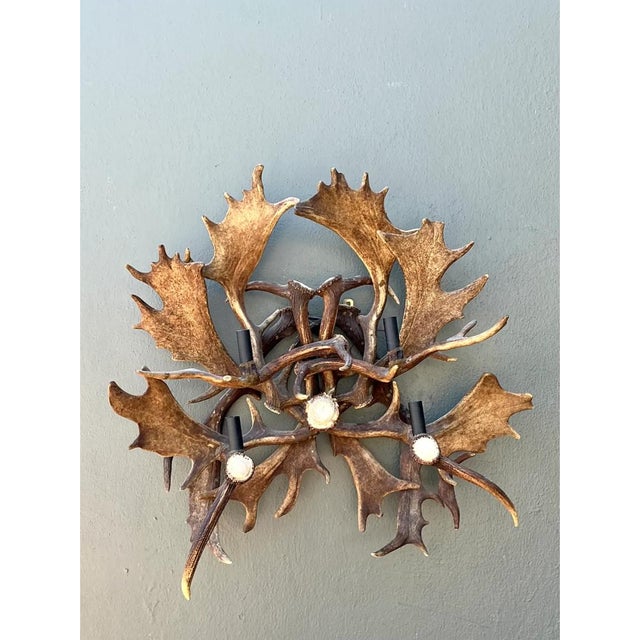 Vintage Monumental Antler and Metal Wall Sconce For Sale - Image 10 of 12